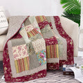Tache Fairy Tale Tea Party Beige Burgundy Paisley Floral Cotton Patchwork Quilted Throw Blanket (DXJ103443)