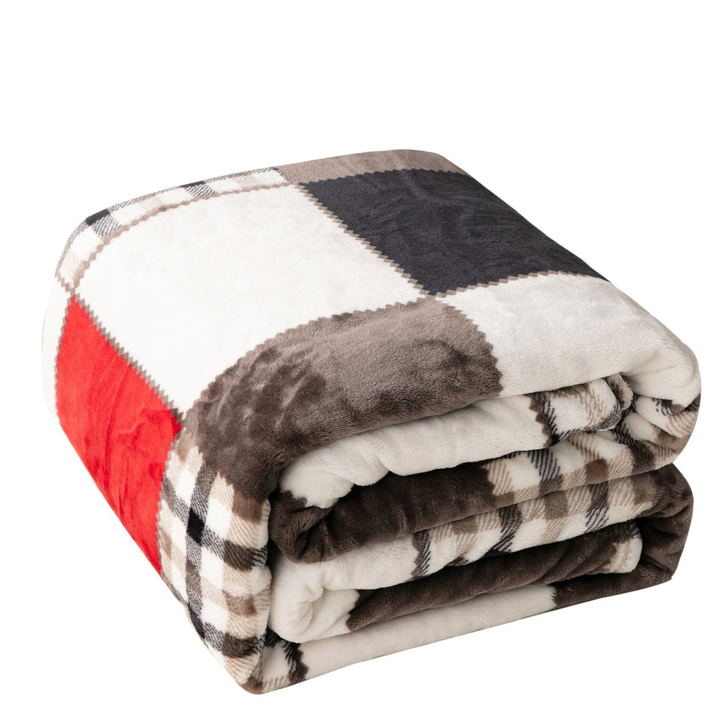 Tache Brown Red Sunset Maple Farmhouse Plaid Patchwork Throw Blanket (4025)