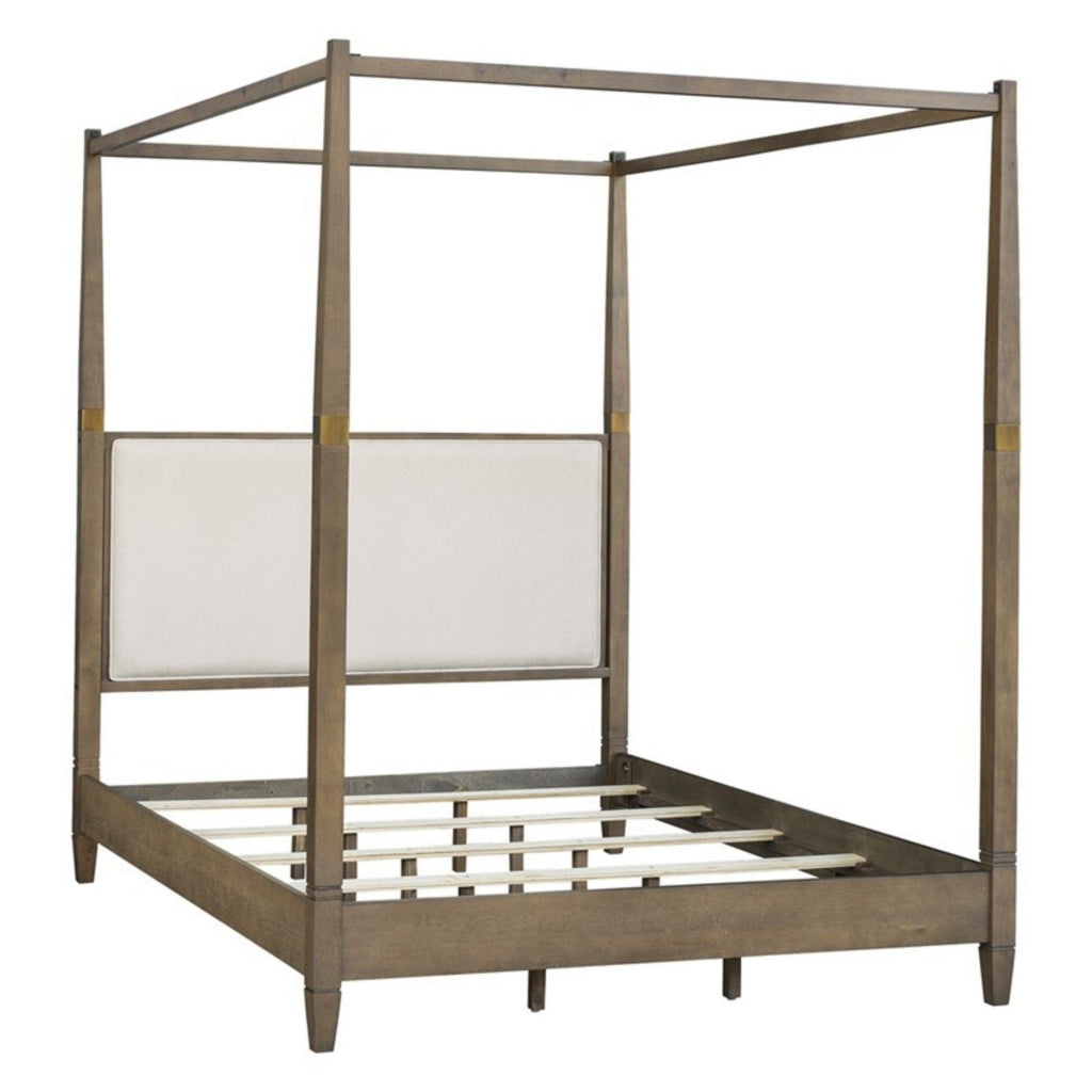 Queen Canopy Bed Frame With Upholstered Headboard - Brown