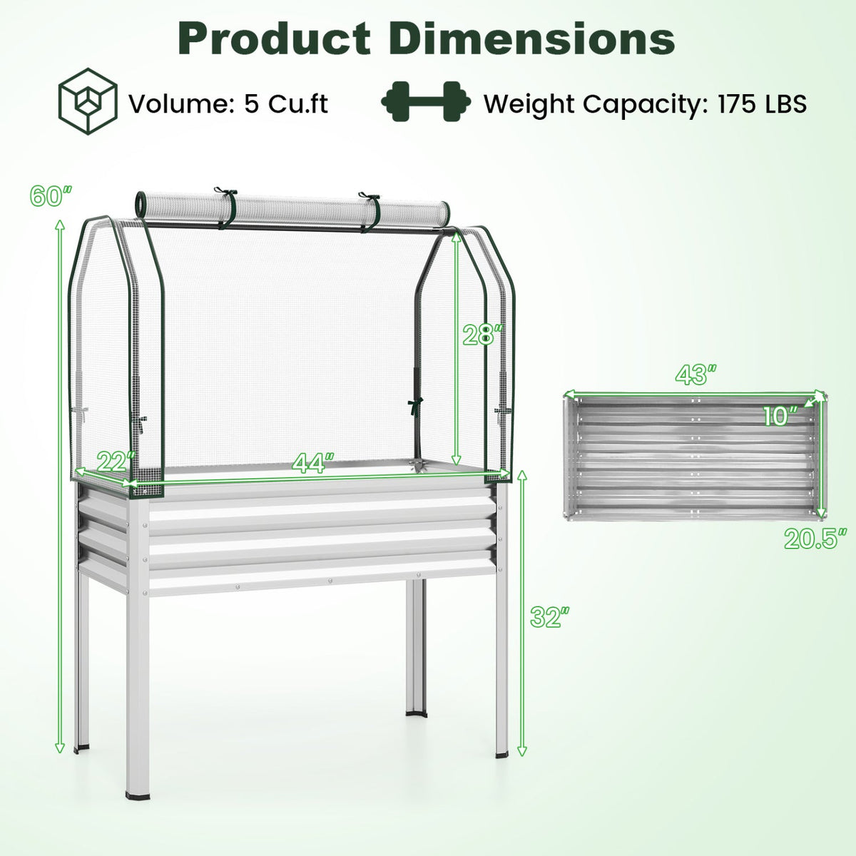 2 Pieces Galvanized Raised Garden Bed with Legs and Greenhouse Cover for Vegetable Flower