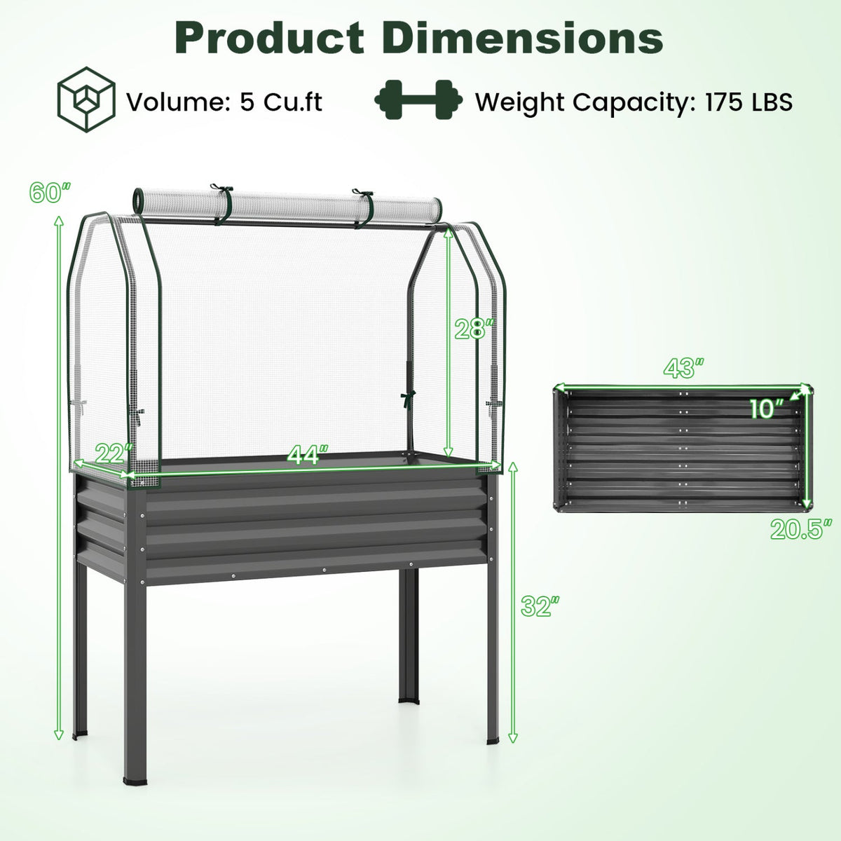 2 Pieces Galvanized Raised Garden Bed with Legs and Greenhouse Cover for Vegetable Flower