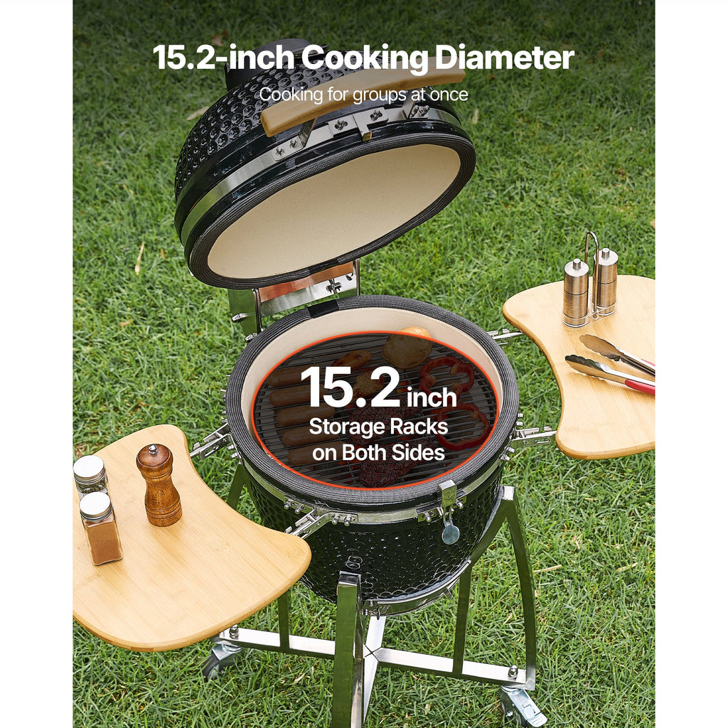 18" Kamado Charcoal Smoker and Grill with Ceramic Construction - Charcoal