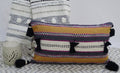 Vibhsa Purple & Mustard Lumbar Pillow 14x24 with Pom-Poms and Tassels