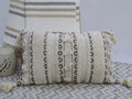 Vibhsa Ivory & Black Handwoven Lumbar Pillow 14x24 with Fringes
