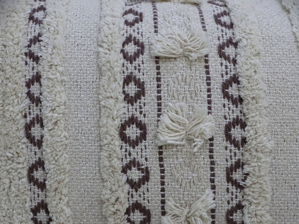 Vibhsa Ivory & Black Handwoven Lumbar Pillow 14x24 with Fringes
