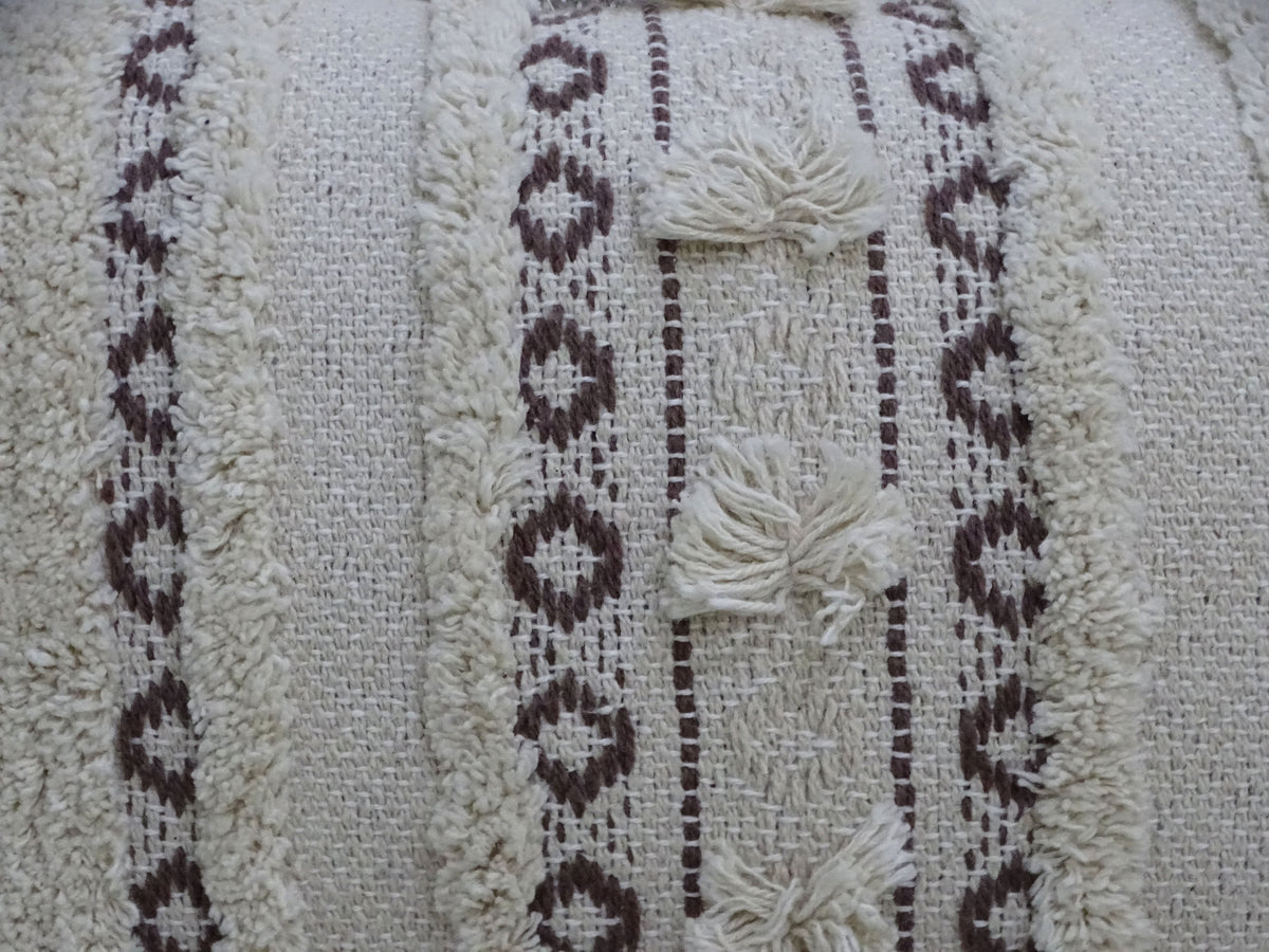 Vibhsa Ivory & Black Handwoven Lumbar Pillow 14x24 with Fringes