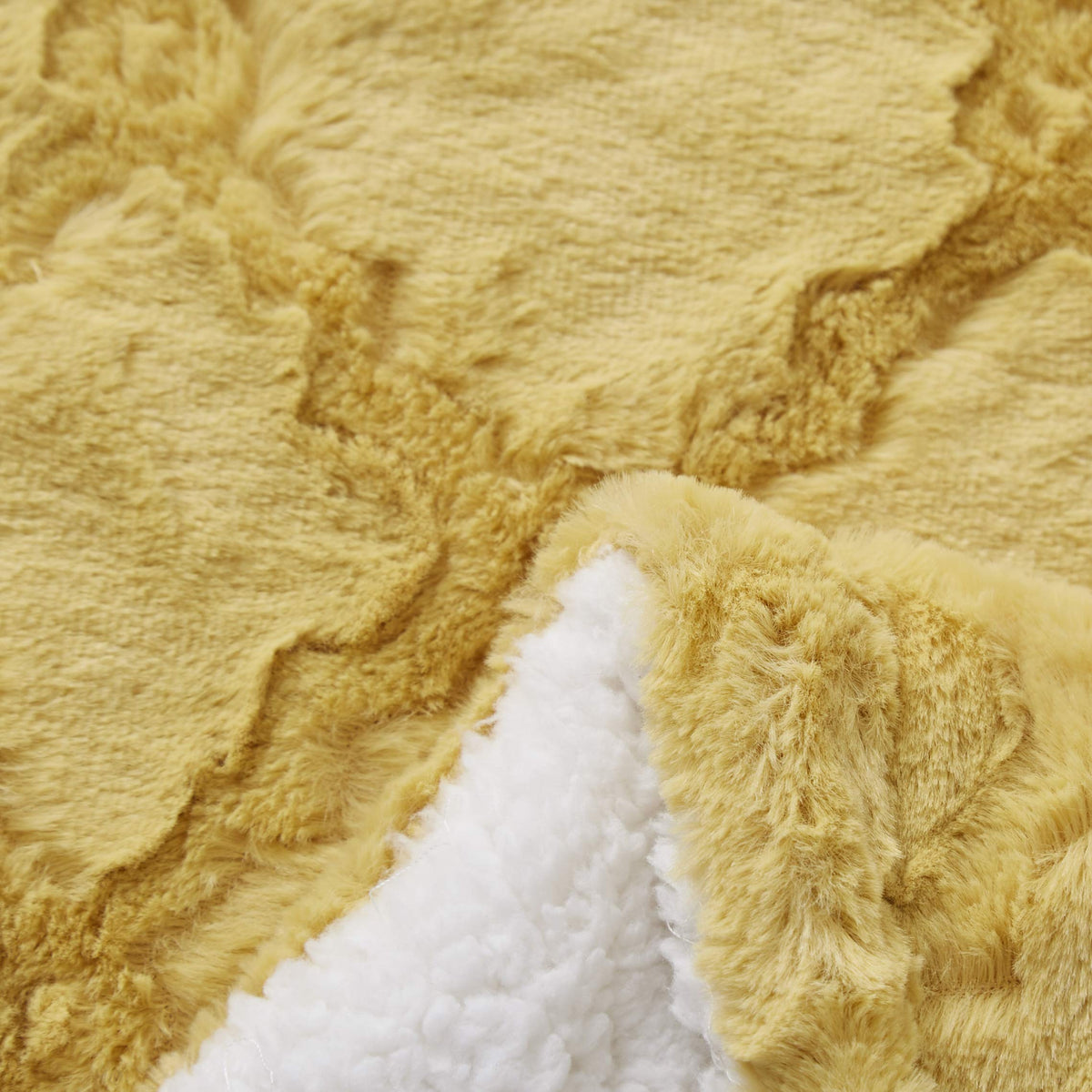 Tache Faux Fur Mustard Yellow Moroccan Lattice Pattern Throw Blanket (3397)