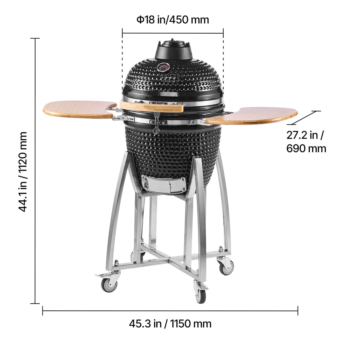 18" Kamado Charcoal Smoker and Grill with Ceramic Construction - Charcoal
