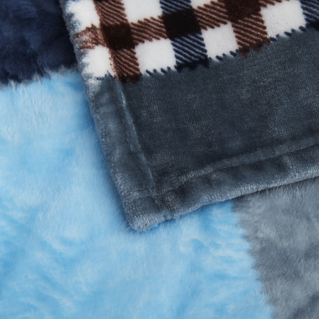 Tache Blue Lake Farmhouse Super Soft Plaid Patchwork Throw Blanket (4024)