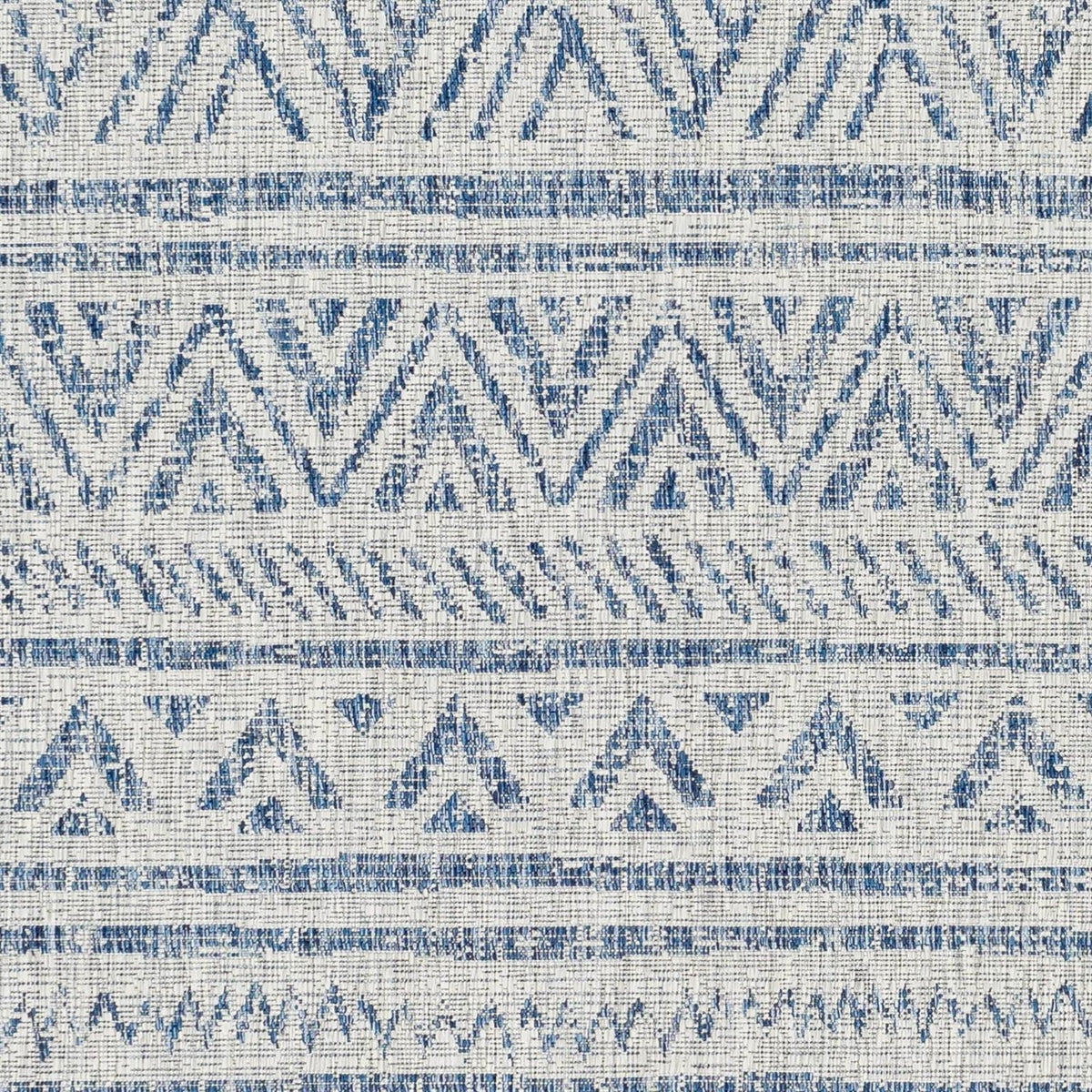 5 ft. x 7.5 ft. Blue Grey Chevron Coastal Boho Style Indoor Outdoor Area Rug