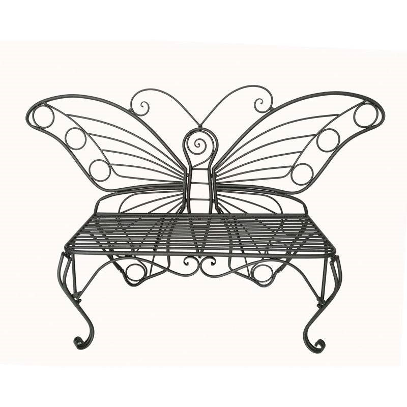 Modern Outdoor Butterfly Garden Bench in Black Metal Finish