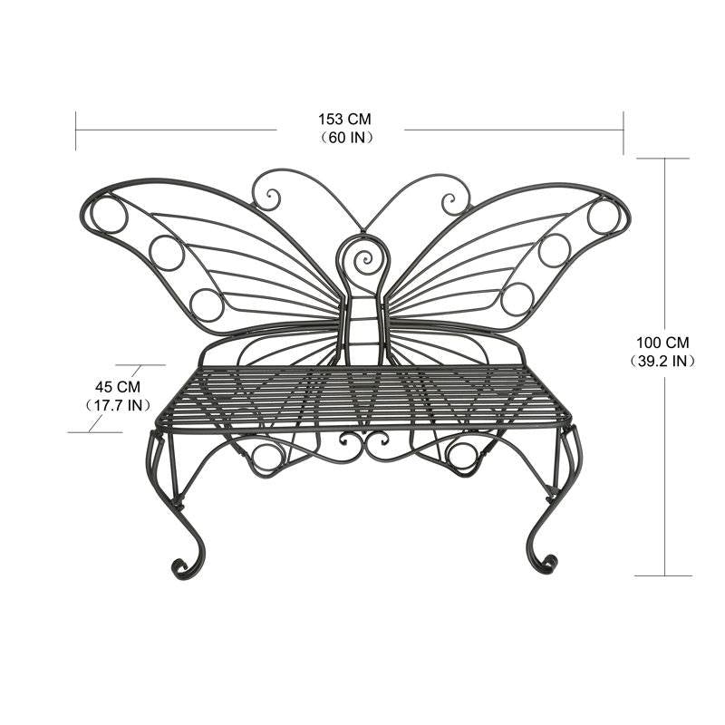 Modern Outdoor Butterfly Garden Bench in Black Metal Finish