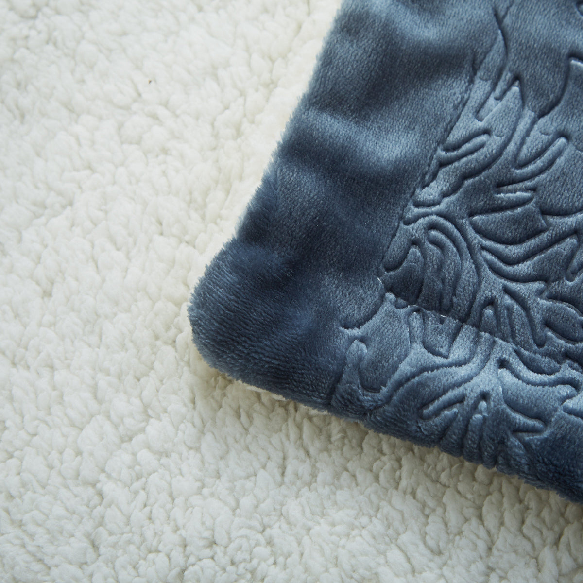 Tache Solid Embossed Rainy Day Grey Blue Sherpa Throw Blanket (62090)