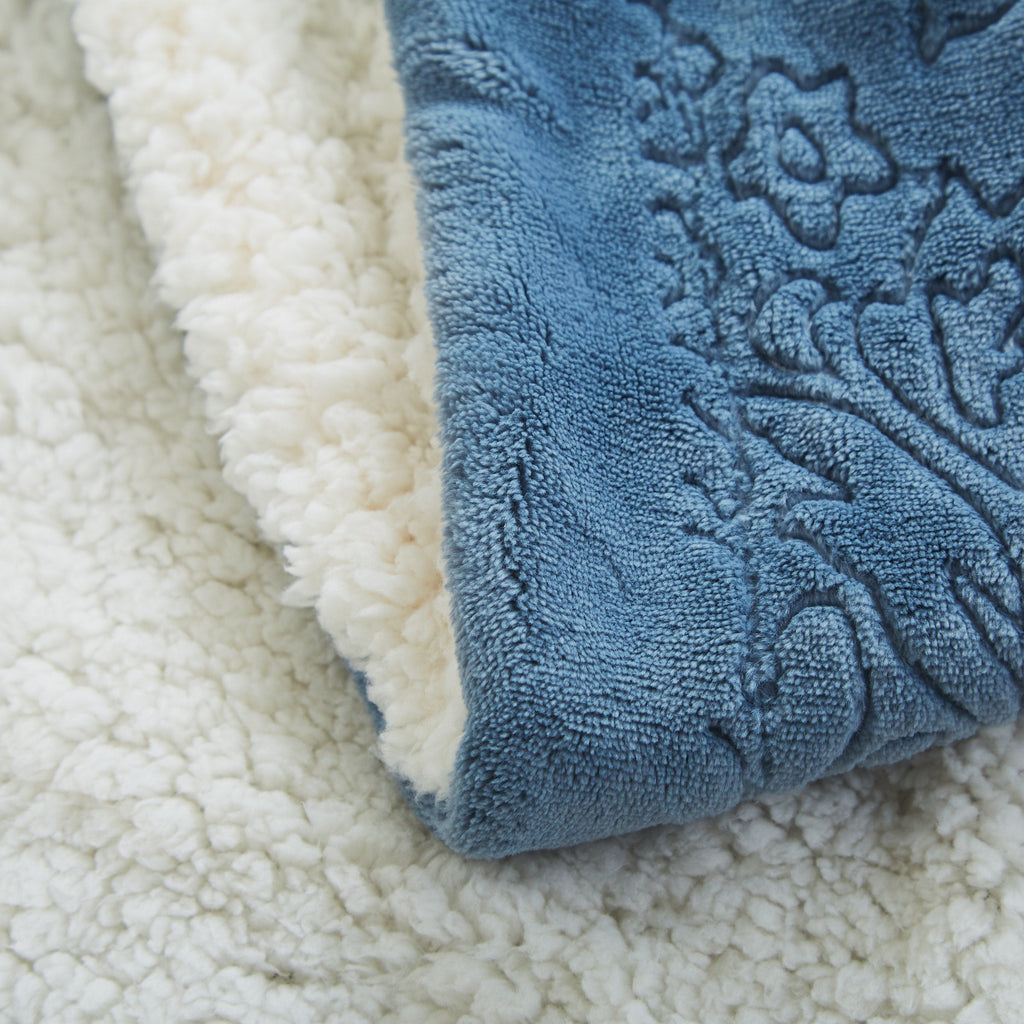 Tache Solid Embossed Rainy Day Grey Blue Sherpa Throw Blanket (62090)