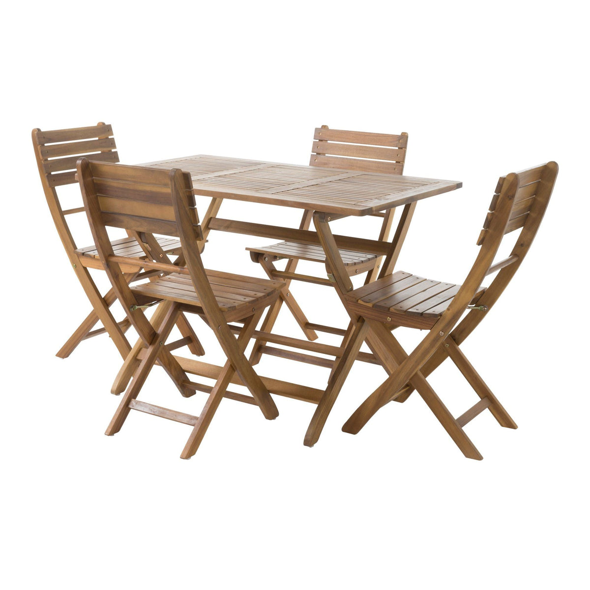 Natural Wood 5 Piece Outdoor Patio Dining Set with Folding Table and Chairs - Natural Stained