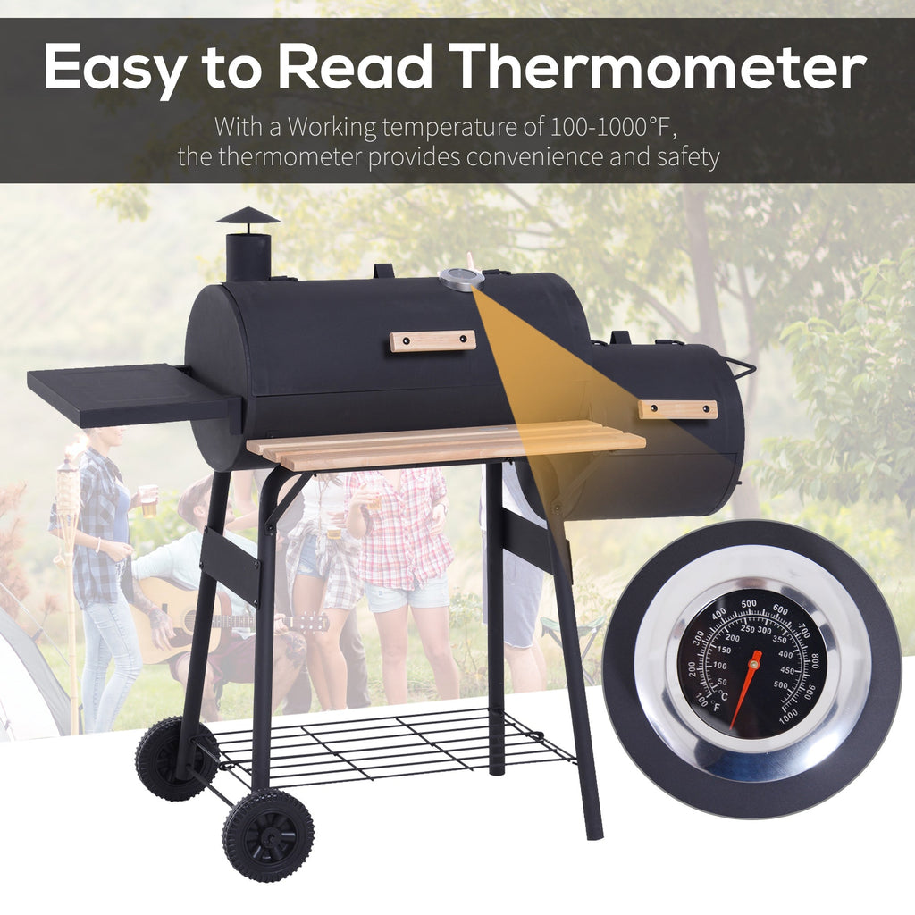 48" Steel Charcoal BBQ Grill and Offset Smoker Combo - Black